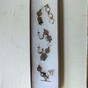 Silpada sterling Brown and Clear Crystal Bracelet and Silpada hoop post earrings